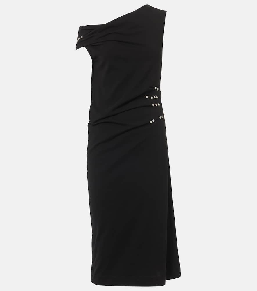 Gathered embellished jersey midi dress