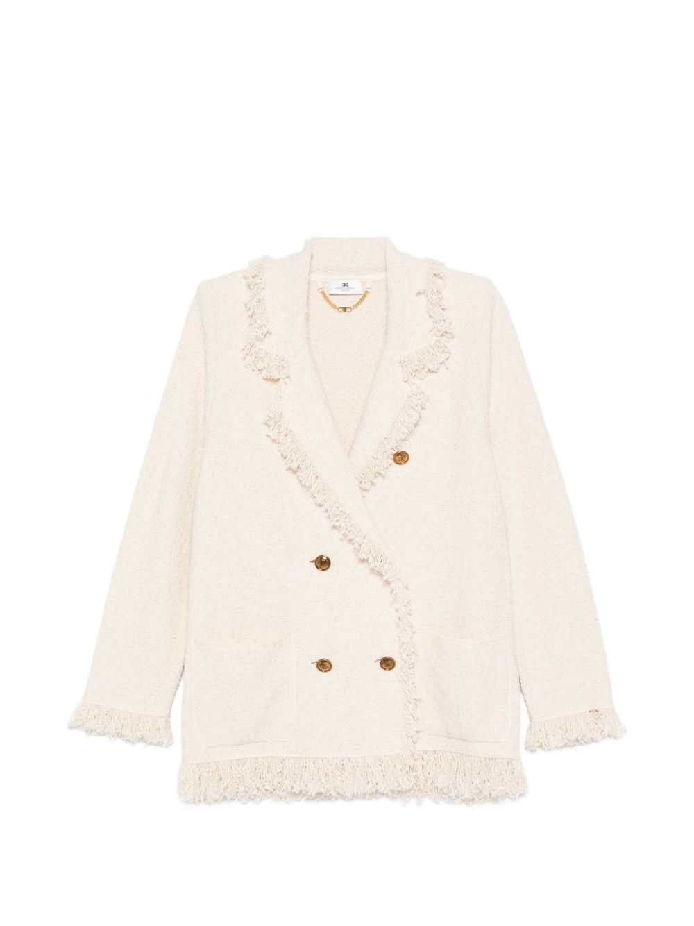 V-neck patch pockets Cotton double-breasted jacket