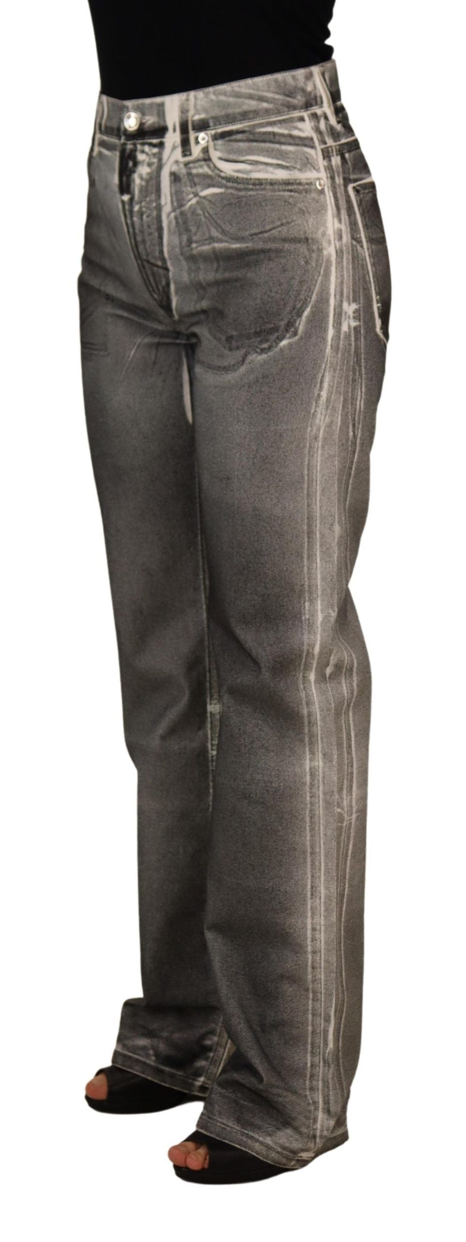 High-Waist Washed Denim Jeans — Gray