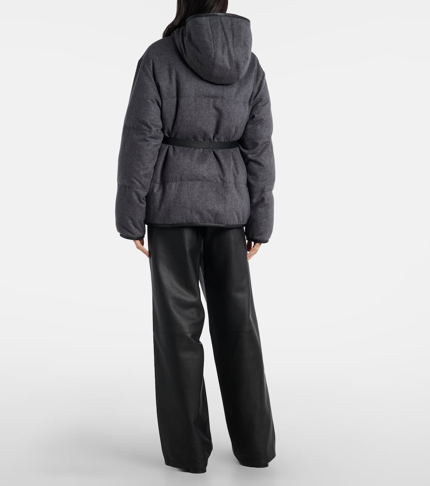 Belted hooded padded cashmere jacket