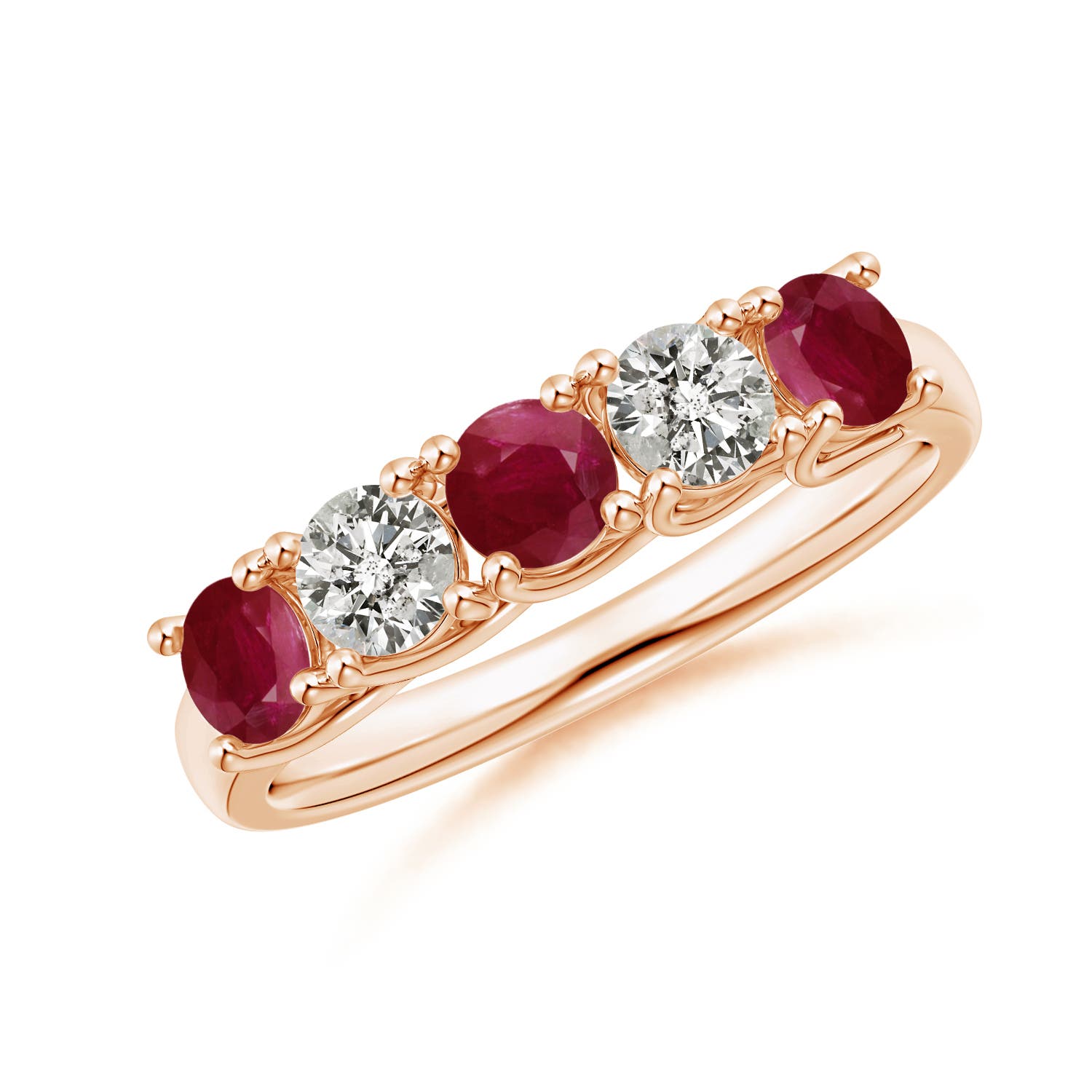 Angara 0.84 Carat Half Eternity Five Stone Ruby and Diamond Wedding Band in 18K Rose Gold