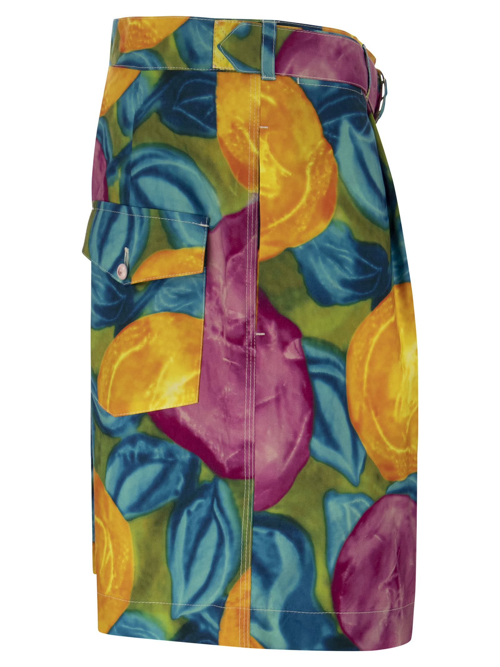 Floral-print belted-waist shorts