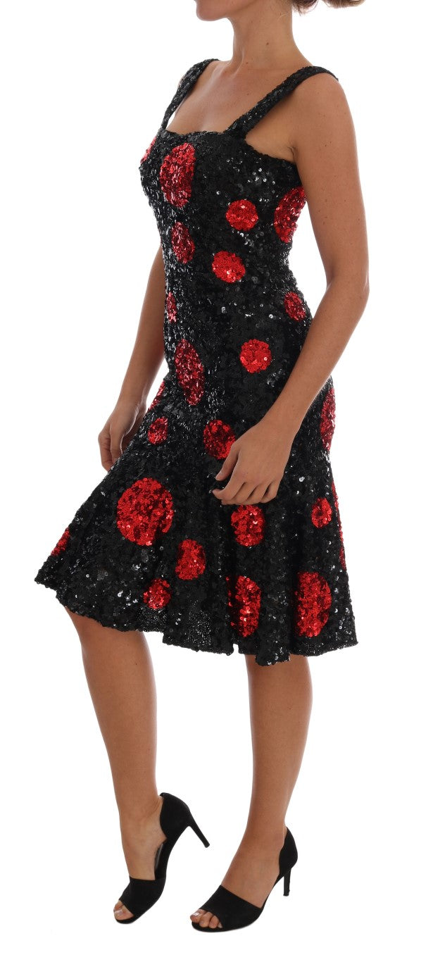Sequined Polka-Dot Dress — Black