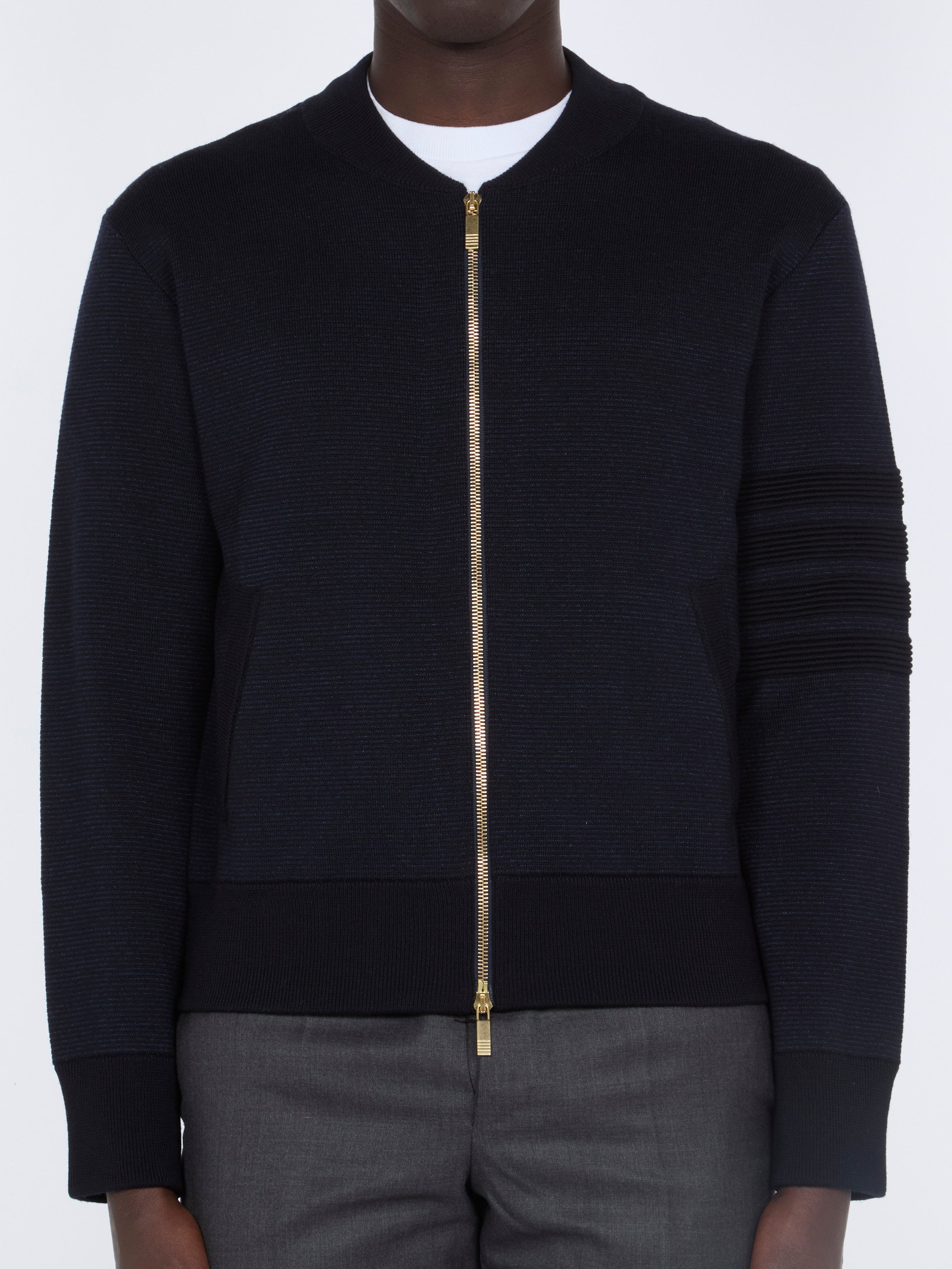 Merino Wool Zip-Up Bomber Jacket — Navy