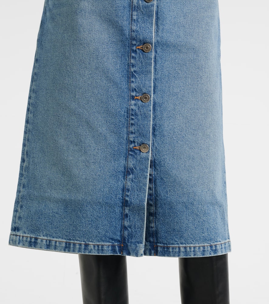Chain-detail denim midi skirt