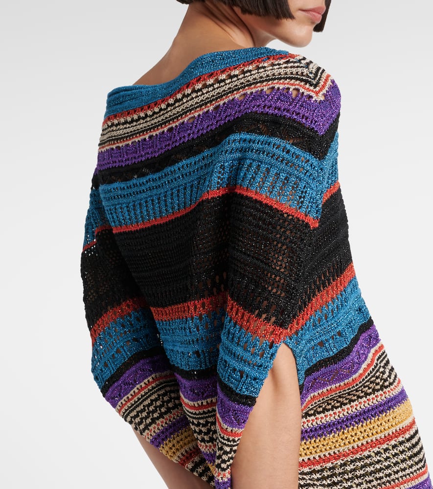 Crochet striped lamé poncho