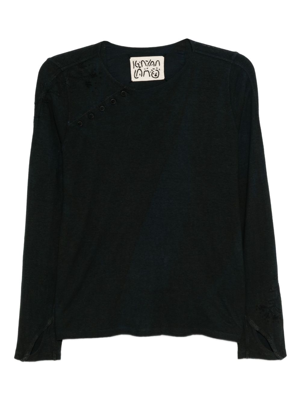 Slanted collar cotton top - Blue