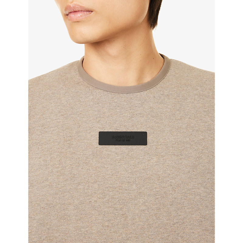 Mens Heather Grey Essentials Brand-patch Cotton-blend Sweatshirt S
