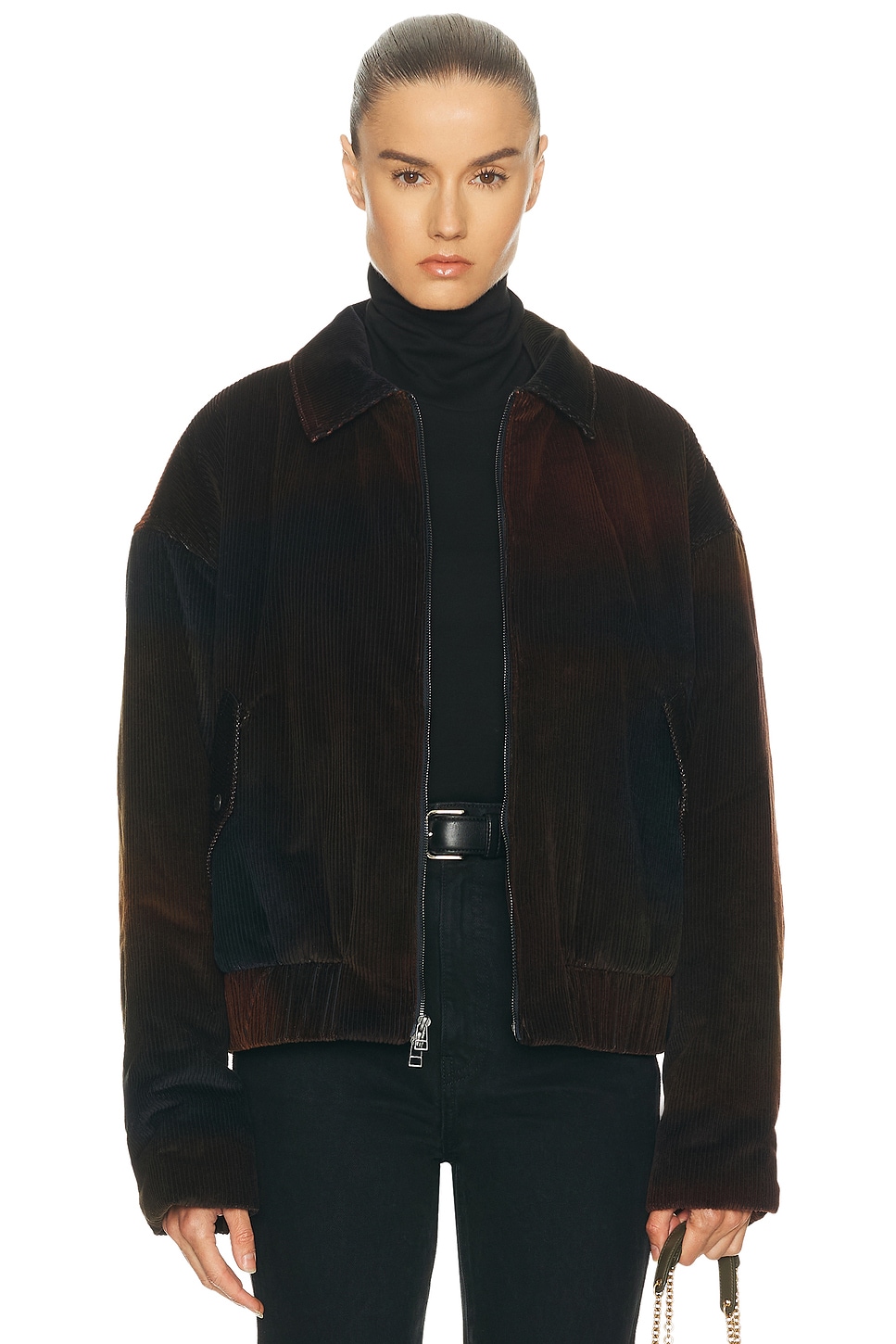 The Elder Statesman Ombre Cord Boxy Jacket in Midnight - Chocolate,Navy. M/L also in