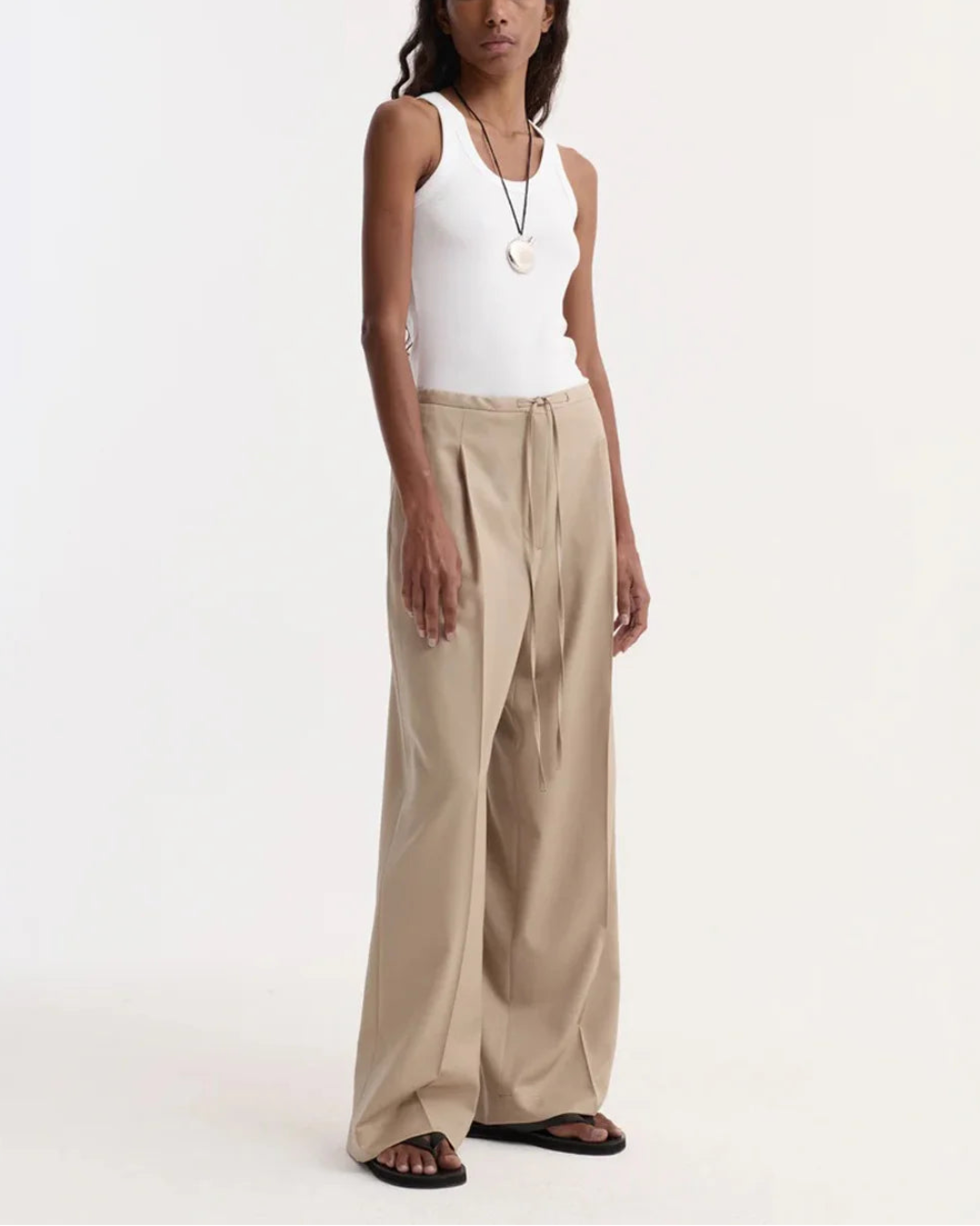 Relaxed Drawstring Trousers Beige