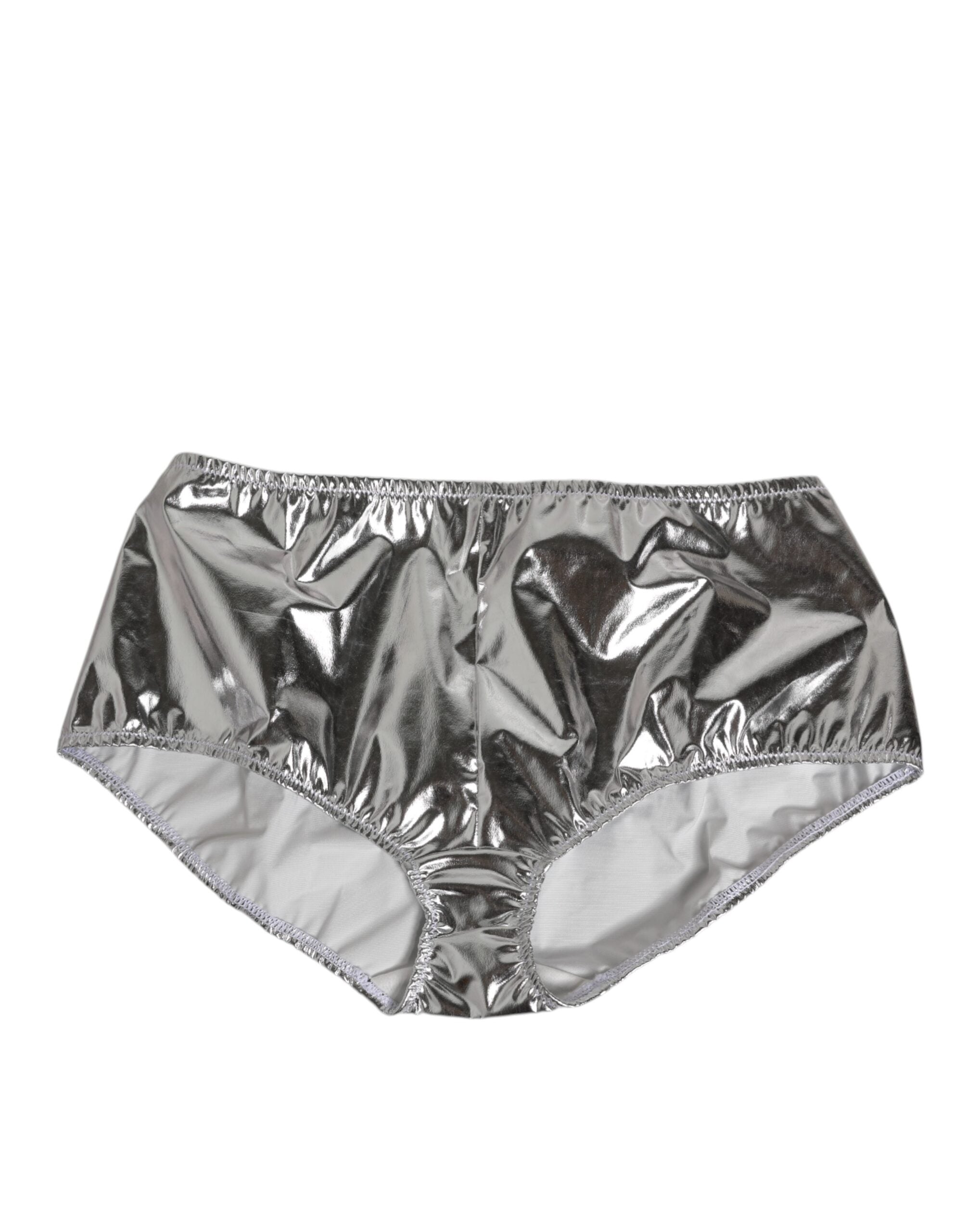 Metallic Silver High-Waist Bikini Bottom — Silver