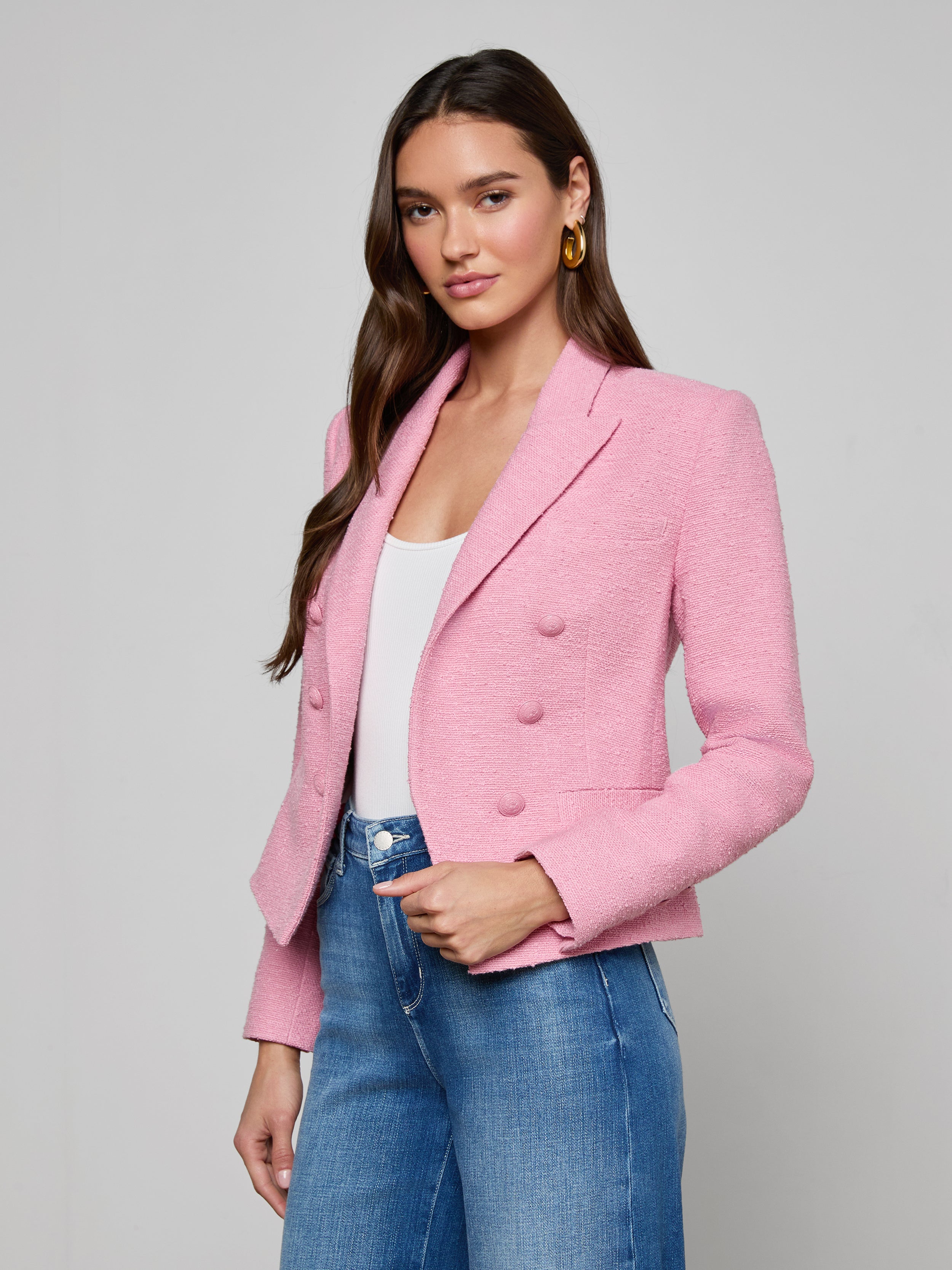 Brooke Tweed Blazer In Fondant Pink/pink Multi Romantic Rose