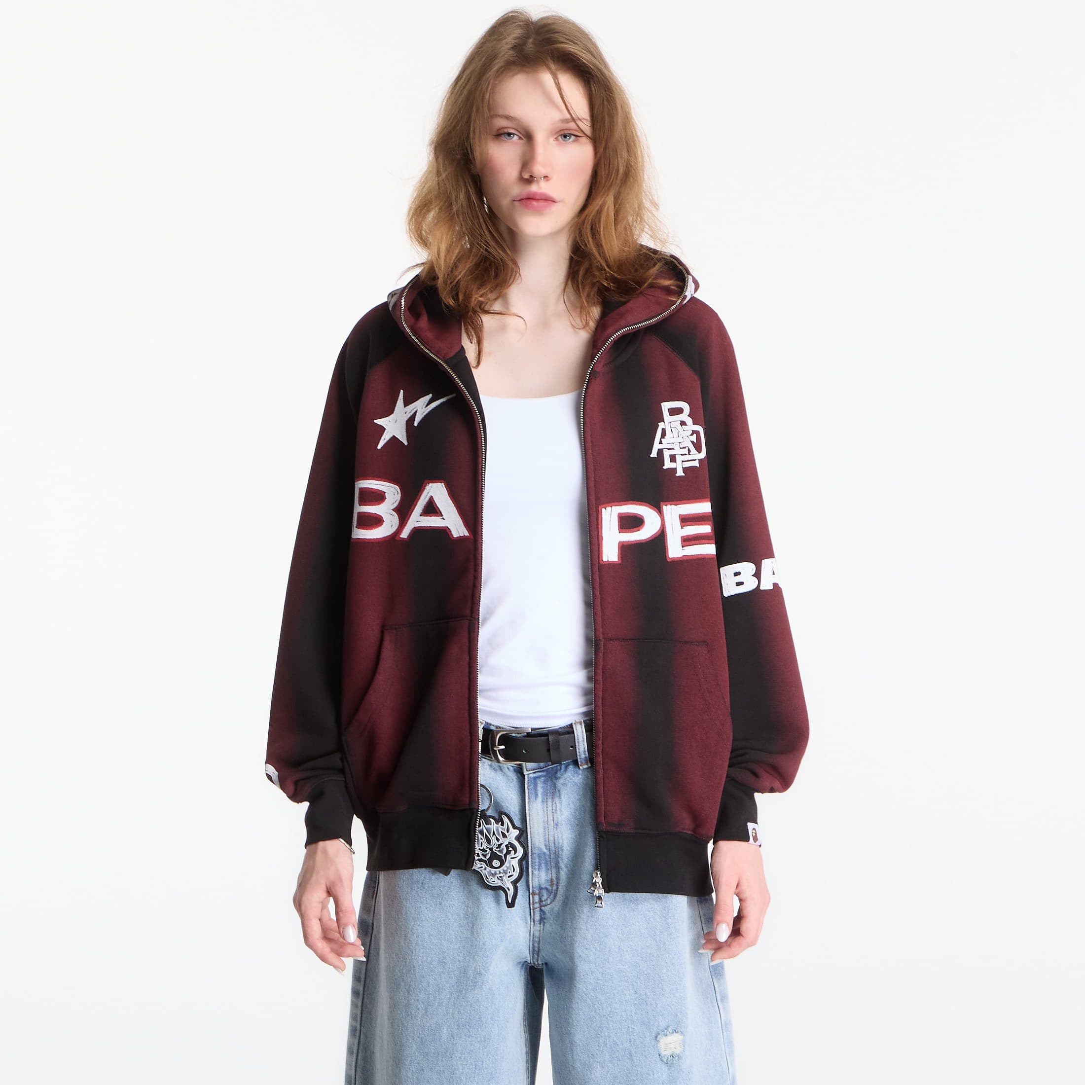 Sweatshirt A Bathing Ape Hand Draw Football Shark Relaxed Fit Full Zip Hoodie UNISEX Black