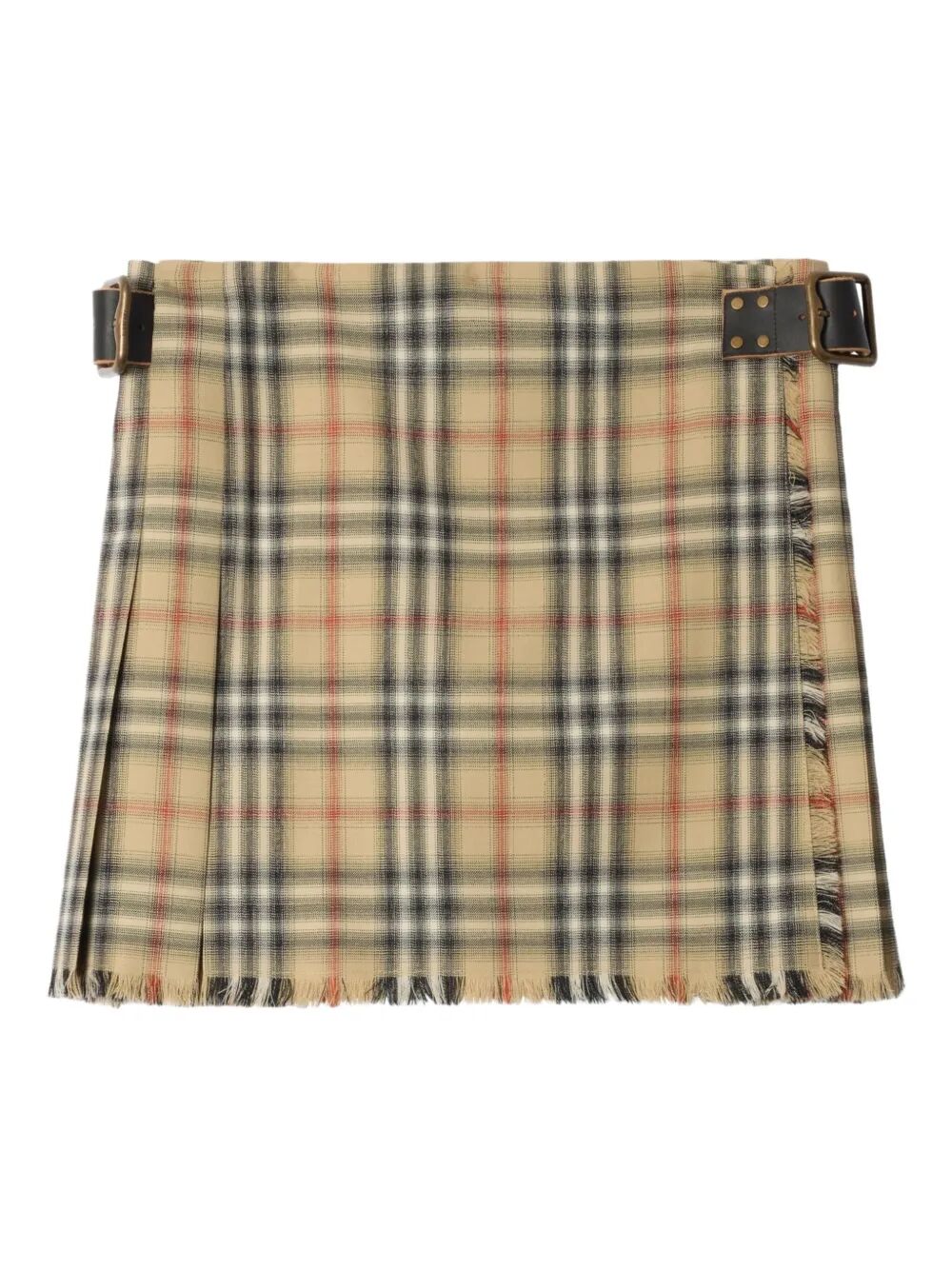 Fringed Pleated Checked Woven Mini Wrap Skirt