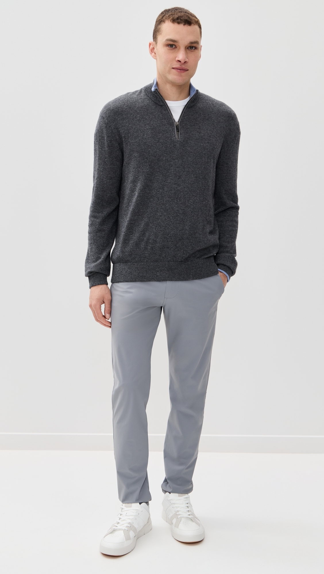 Greyson Sebonack Cashmere Blend Quarter Zip Sweater Dark Grey Heather