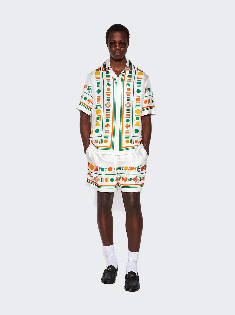 Playful Eagle silk shorts - White