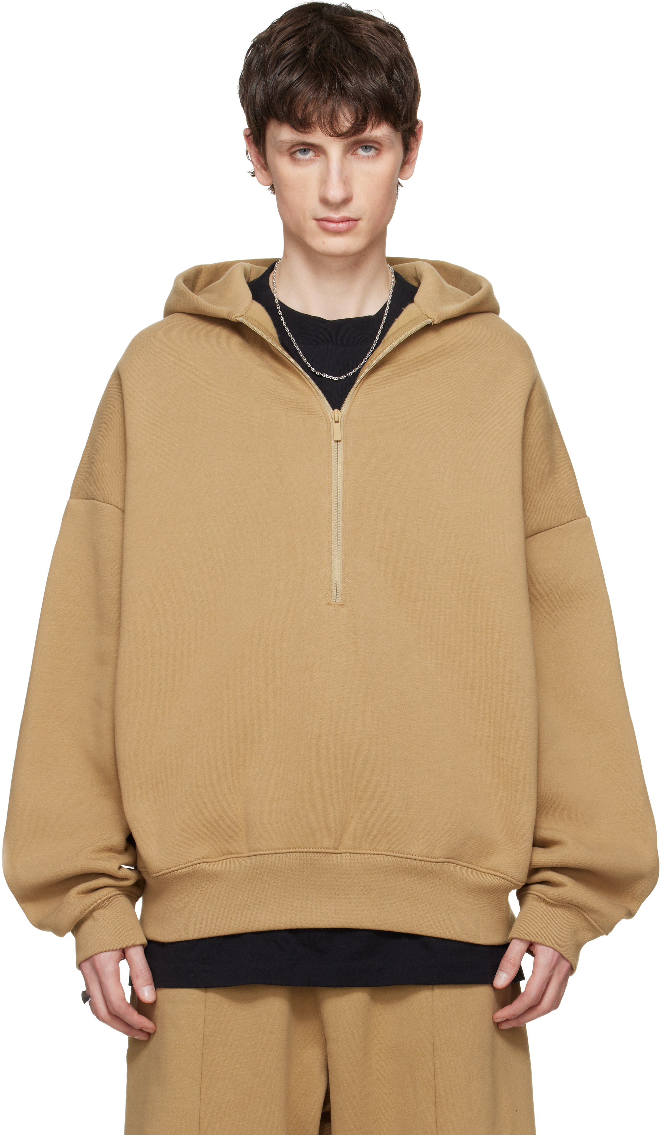 Tan 'Property' Lounge Half Zip Hoodie