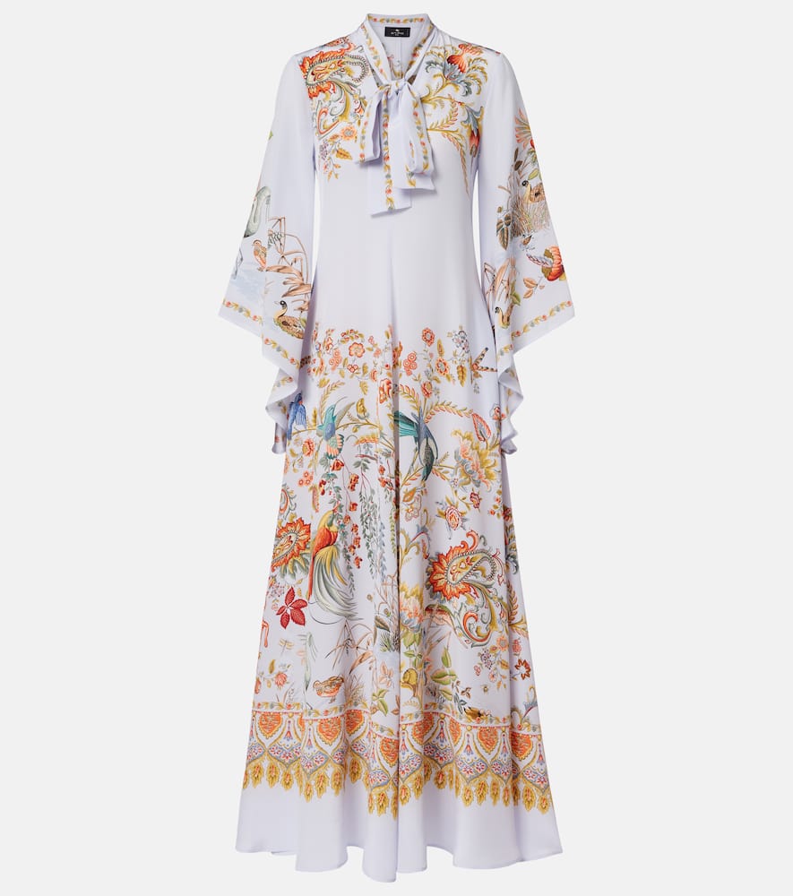 Scarf-detail floral silk maxi dress