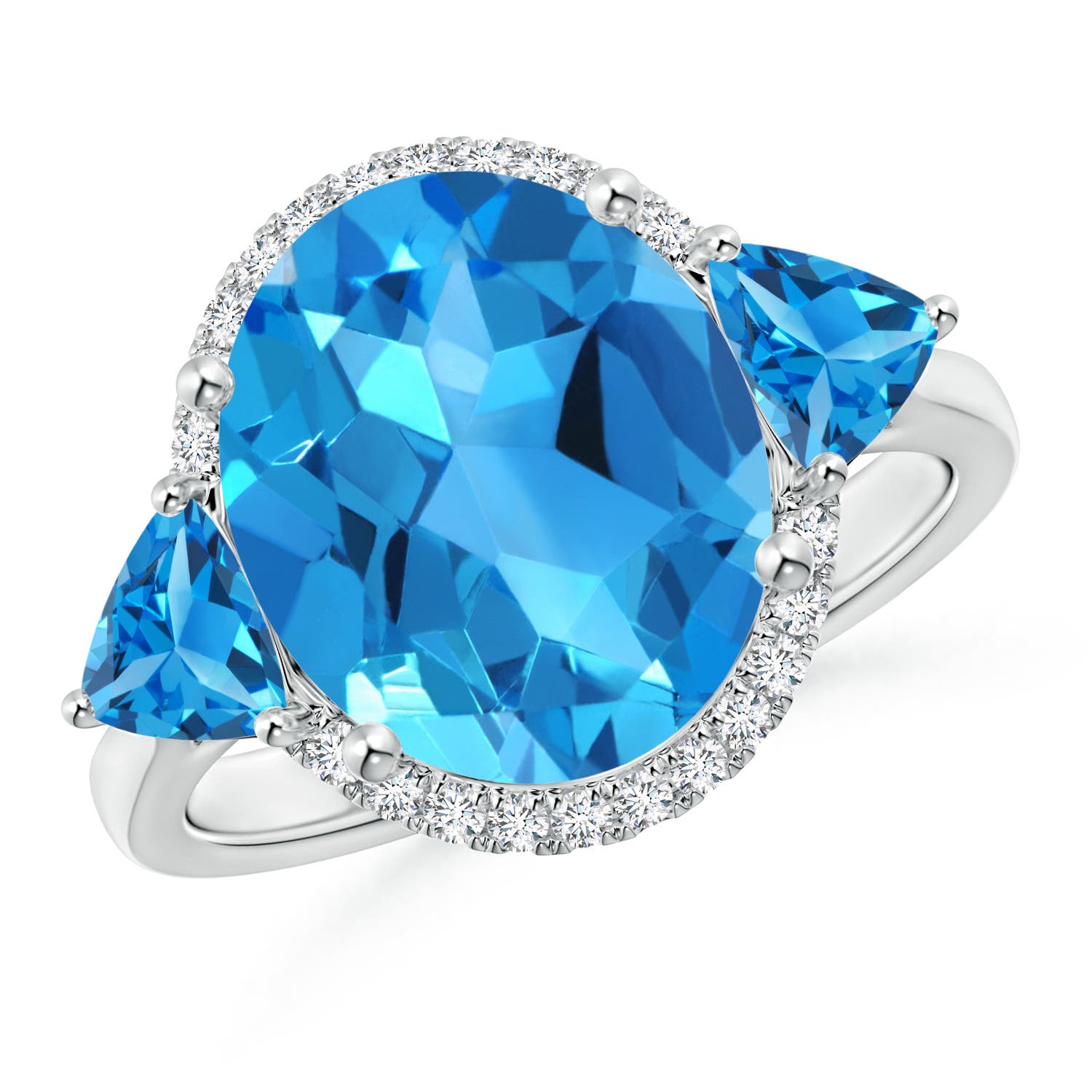 Angara 5.6 Carats Oval & Trillion Swiss Blue Topaz Cocktail Ring in Platinum