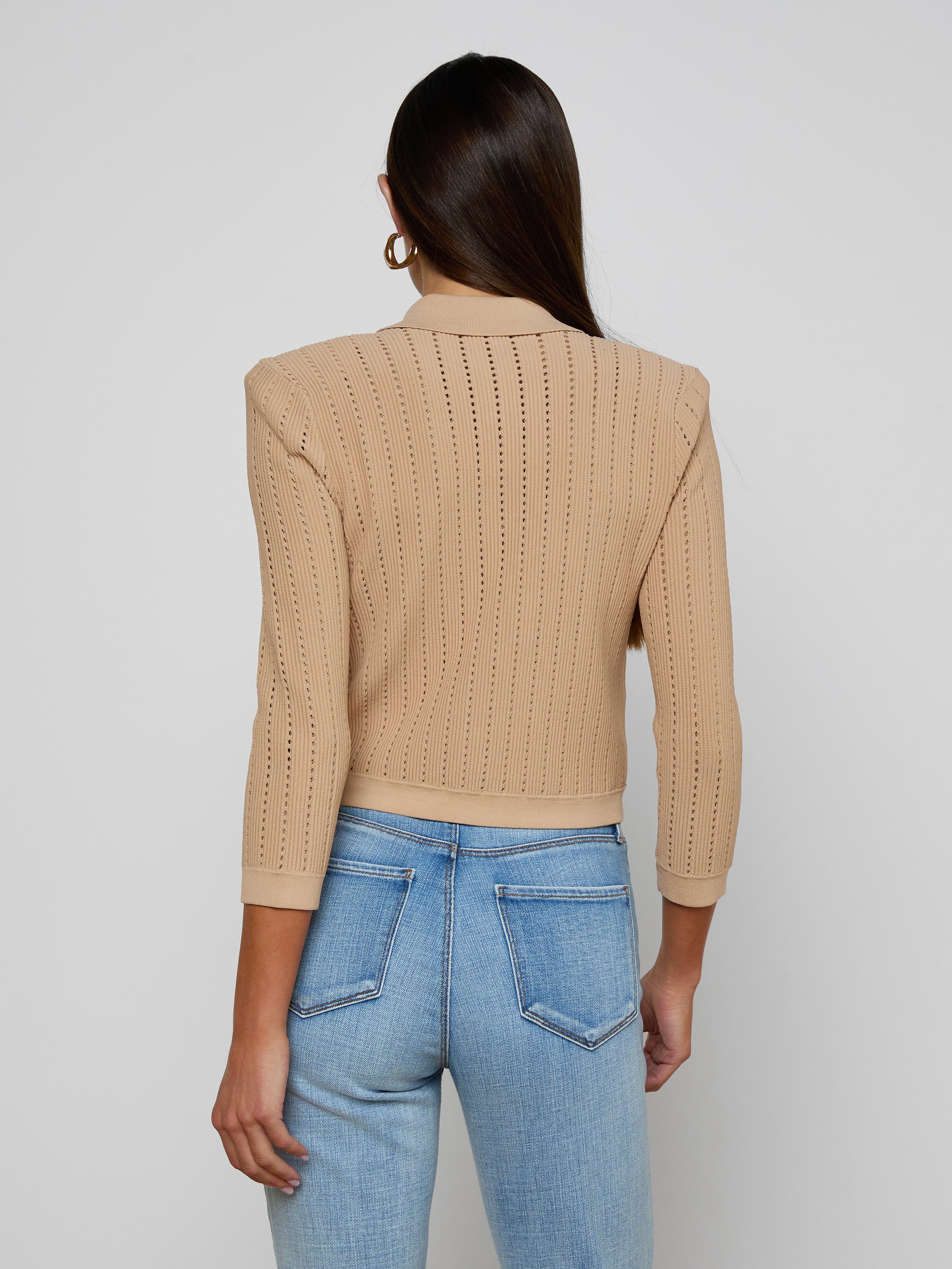Risa Collared Cardigan In Light Almond/gold