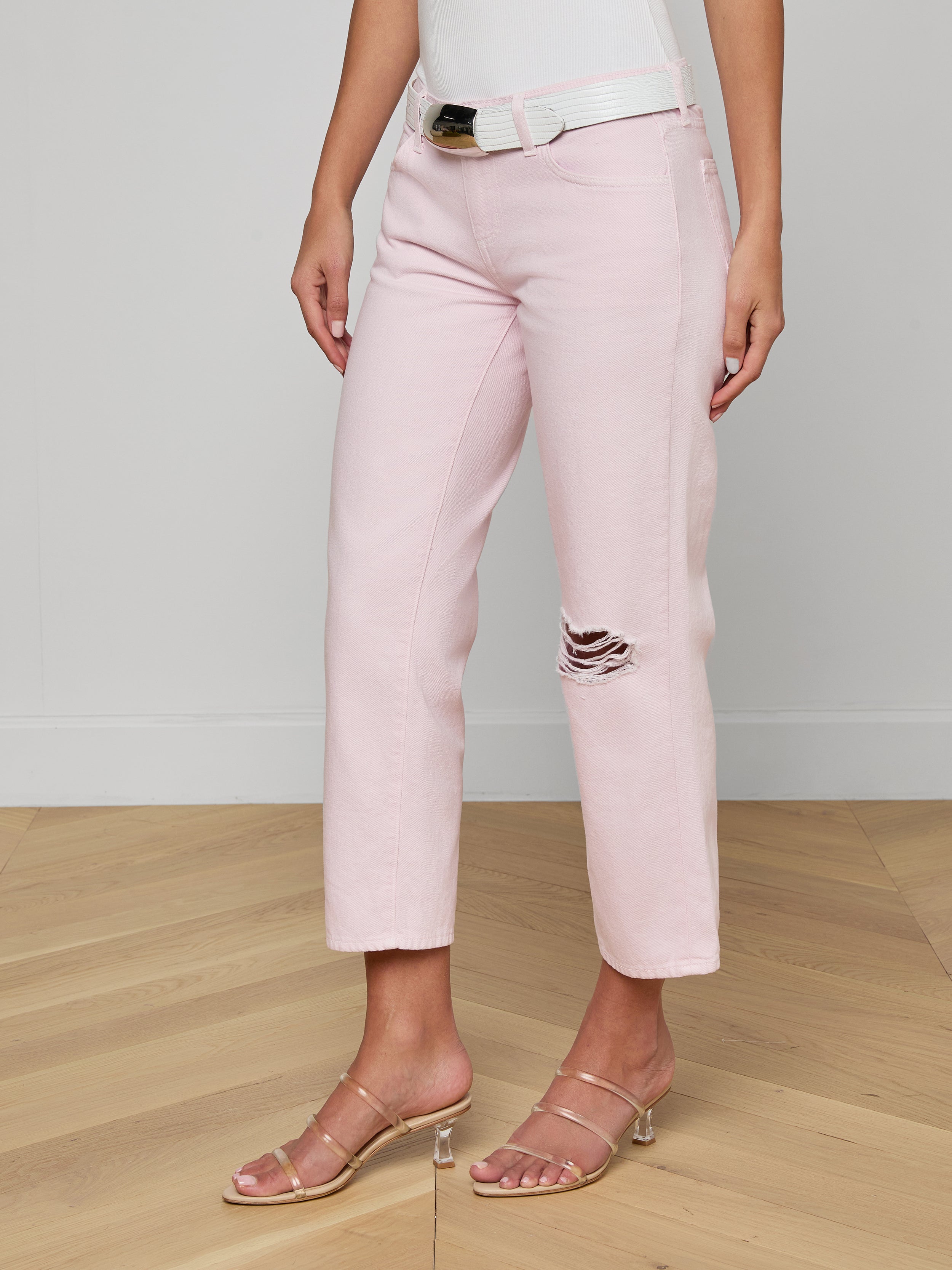Blaine Cropped Stovepipe Jean In Icy Lilac Destruct