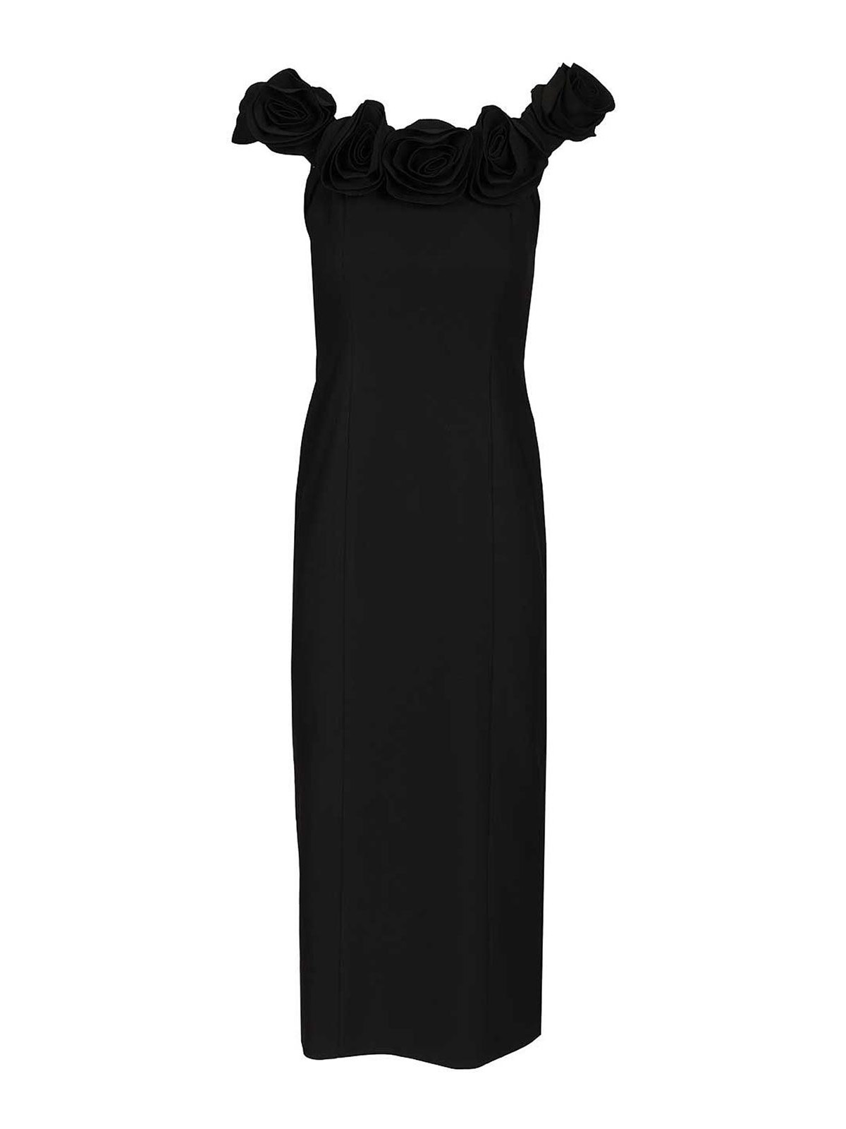Black Crepe Midi Dress With Floral Print