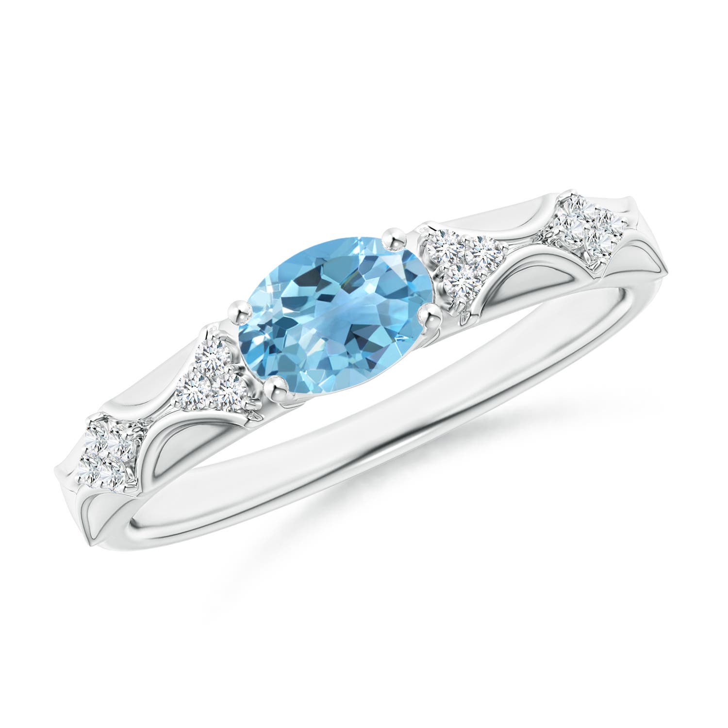 Angara 0.95 Carat Oval Swiss Blue Topaz Vintage Style Ring with Diamond Accents in Platinum