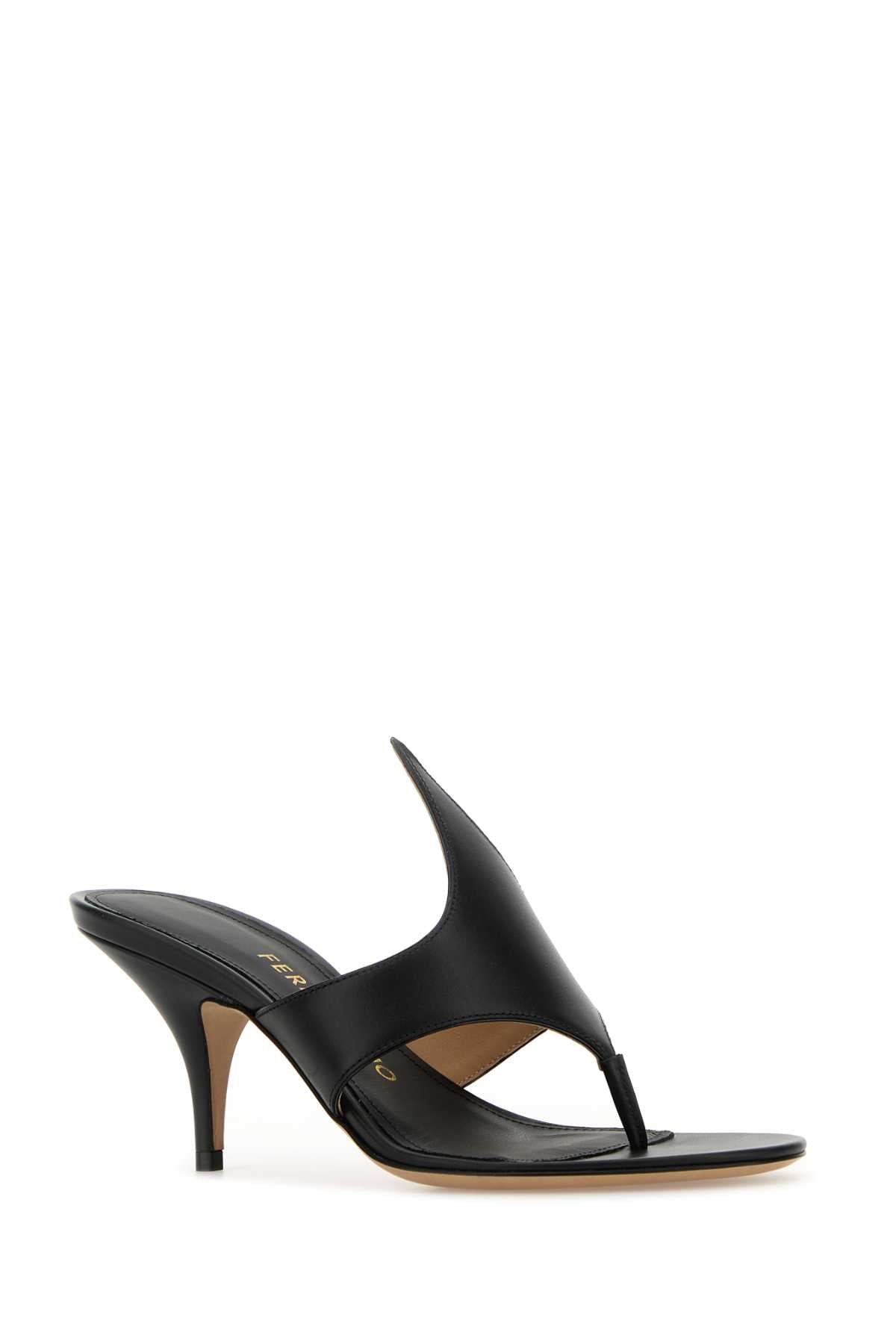 Salvatore Ferragamo Black Leather Lyrai Thong Mule
