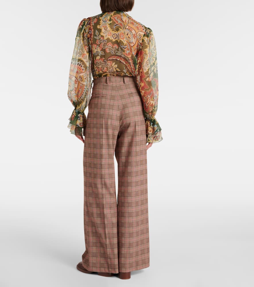 Checked high-rise wide-leg pants