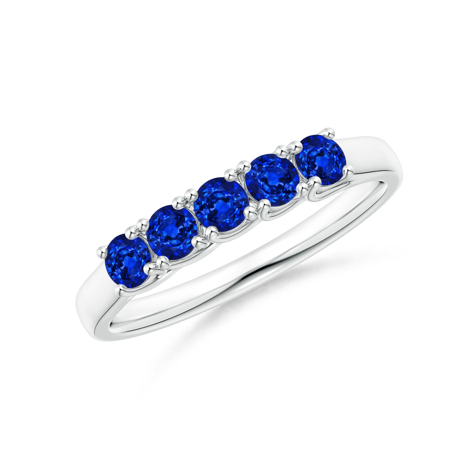 Angara 0.6 Carat Half Eternity Five Stone Blue Sapphire Wedding Band in 14K White Gold