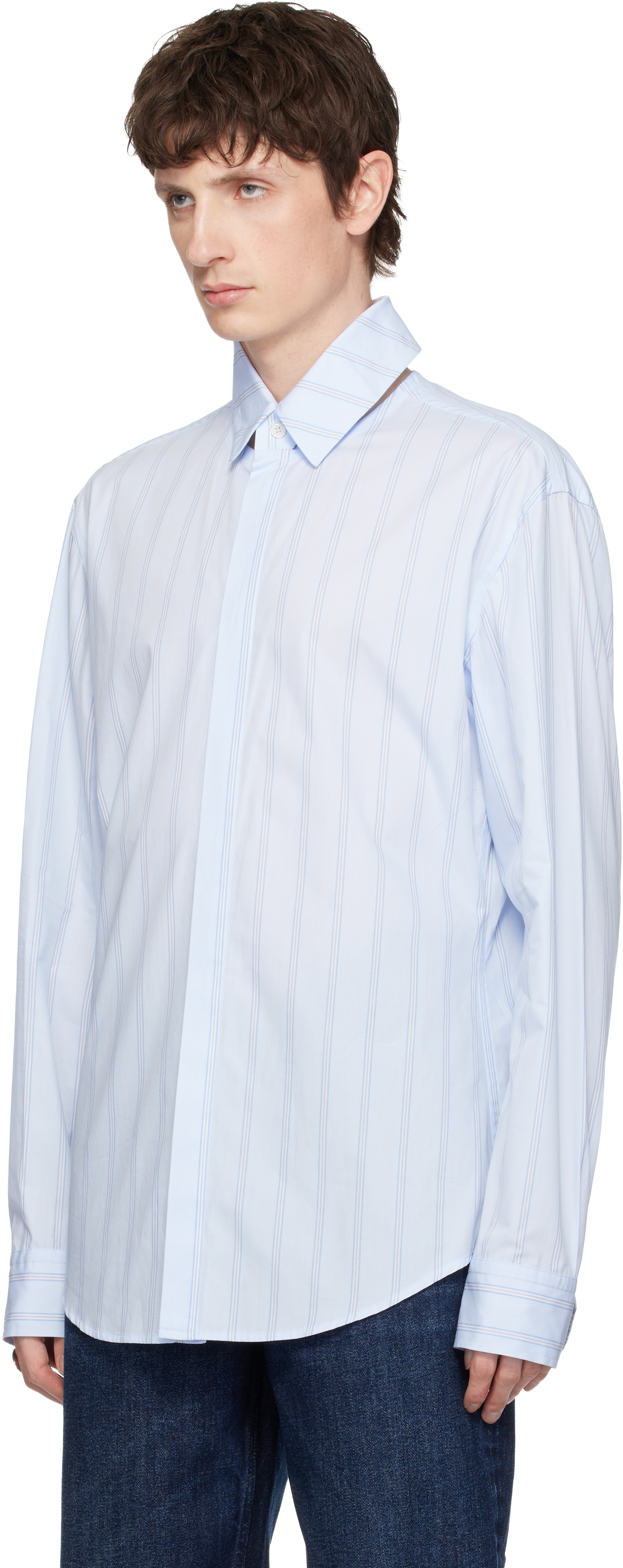 Blue Pinstriped Floating Collar Shirt