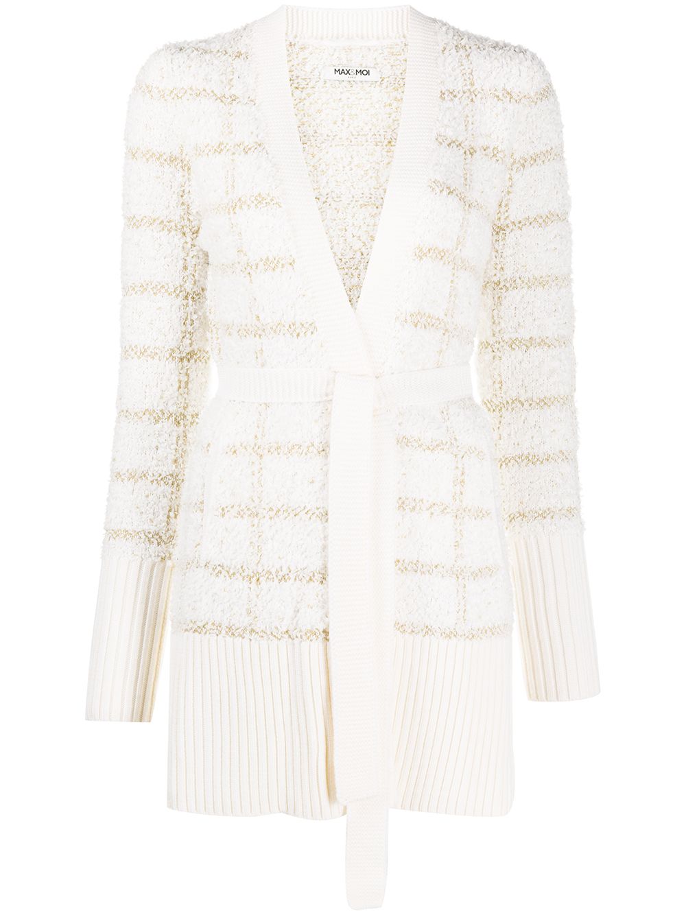 Gad tie-waist check cardigan - White