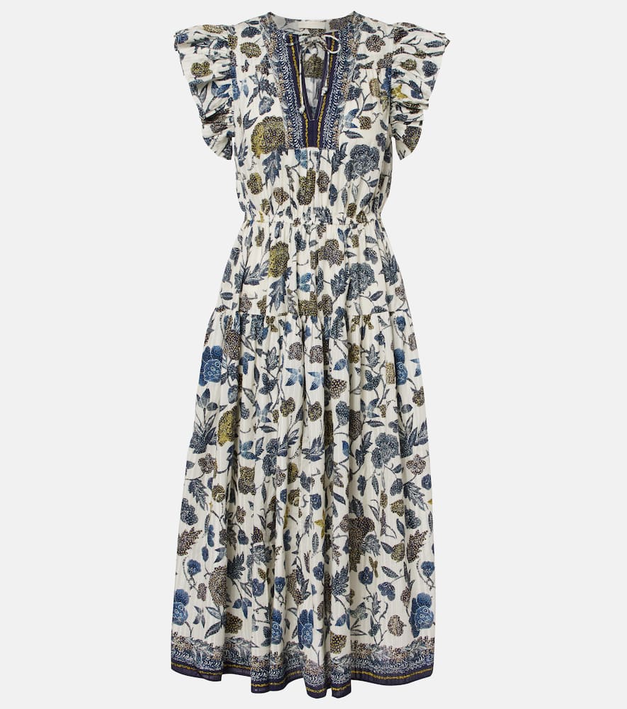 Kairi gathered cotton-blend midi dress