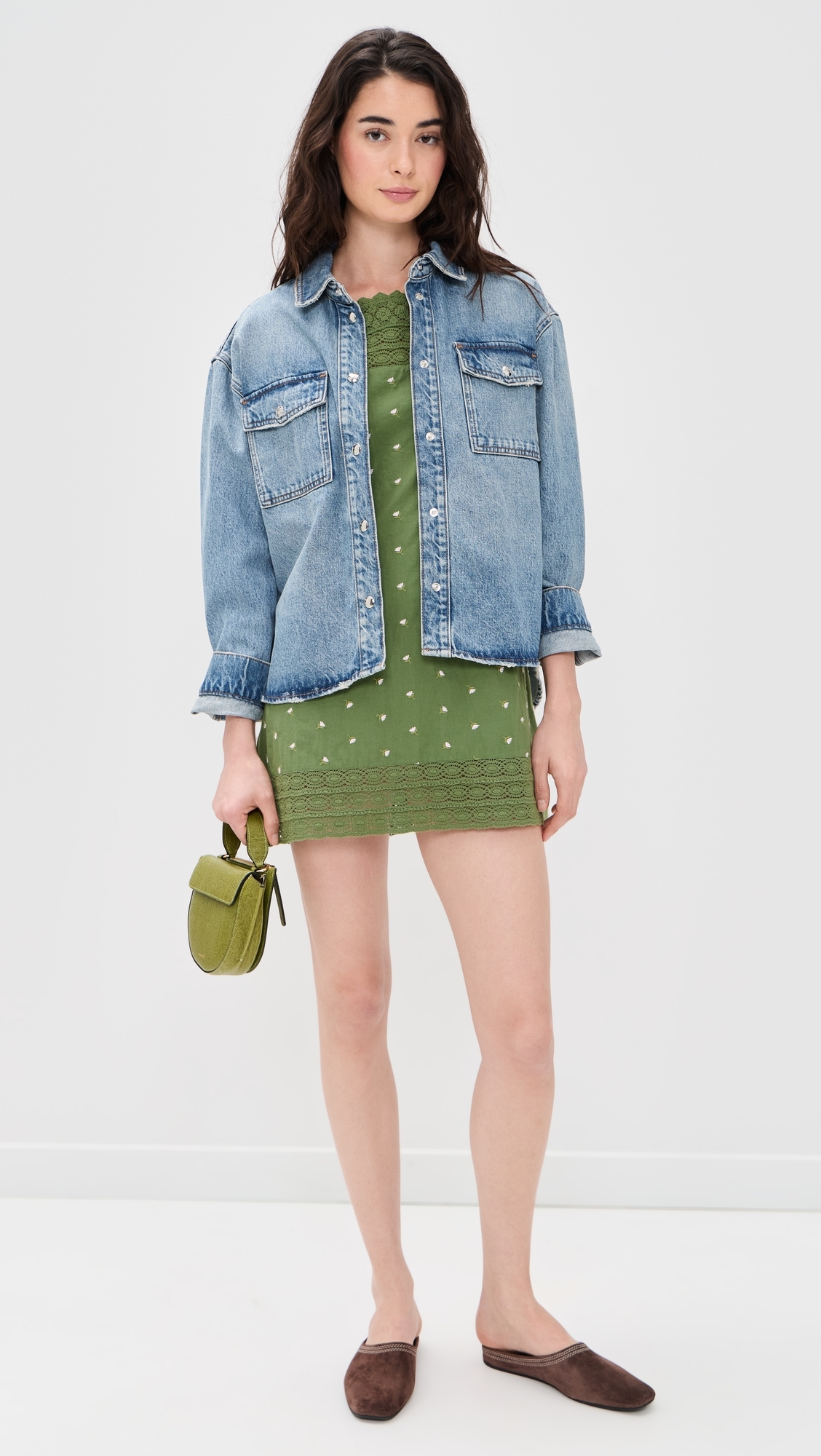 Daisy Dress Solid Green w/ Pink Floral