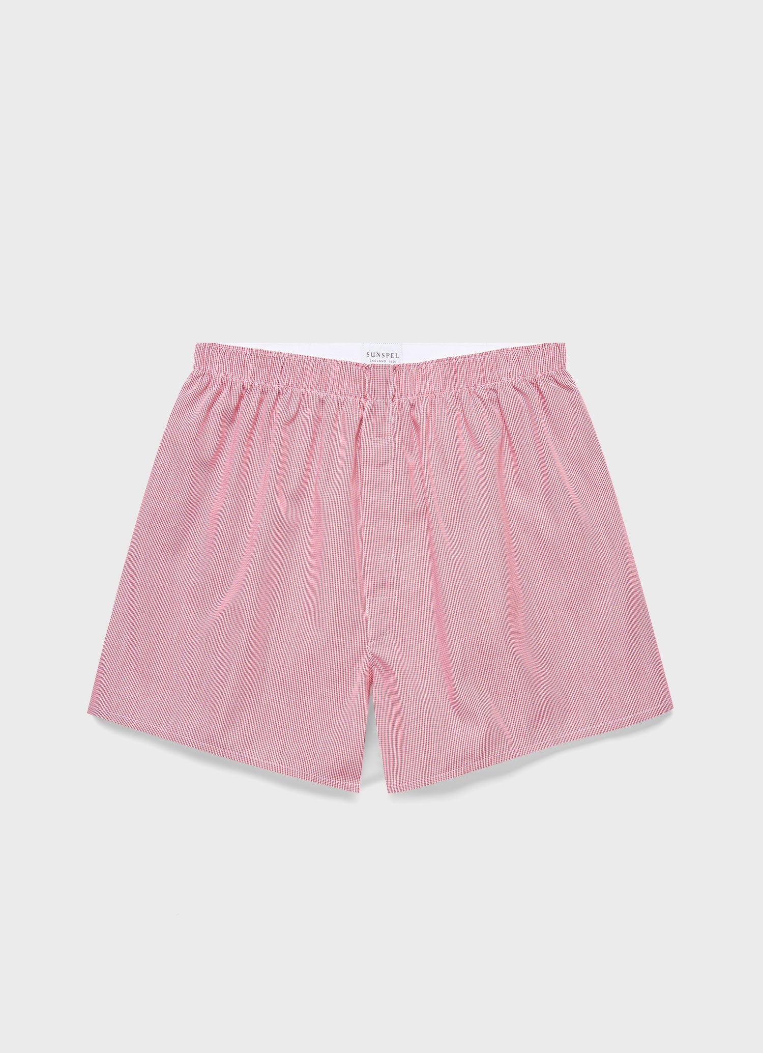Men's Classic Boxer Shorts in Red Micro Gingham Made from 100% Long