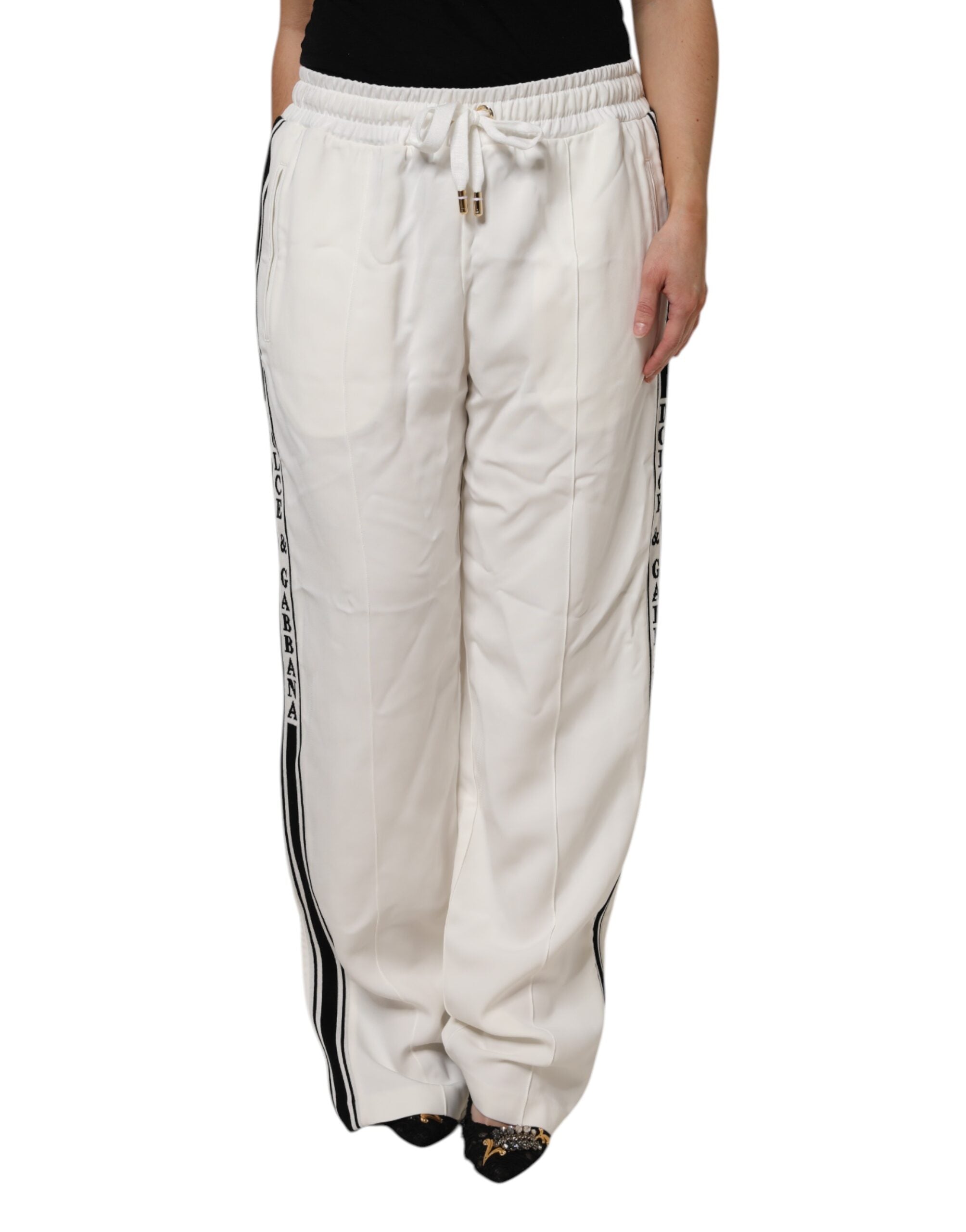 Logo-Striped Viscose Joggers — White