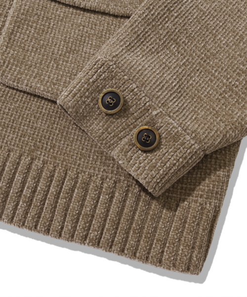Leather Patchwork Velvet Cardigan Knit_Beige