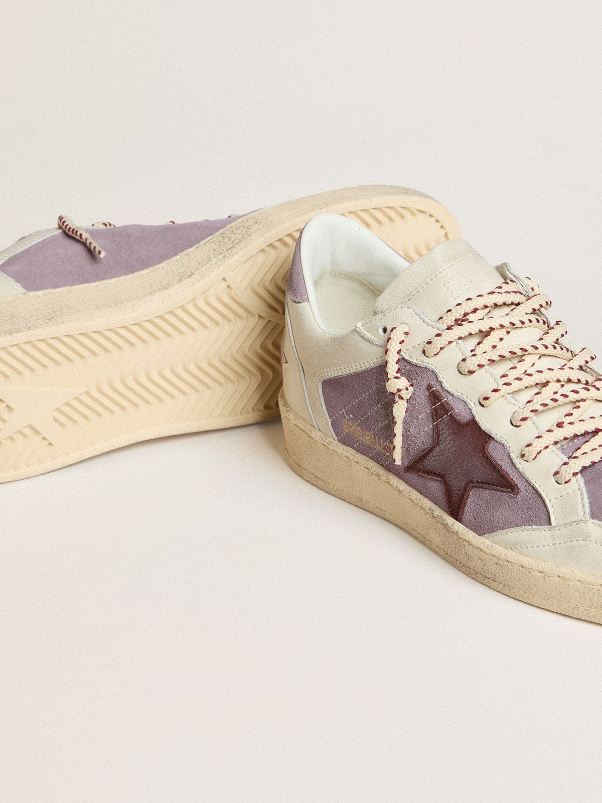 Golden Goose - Women’s Ball Star In Lilac Suede With Burgundy Leather Star And Lilac Suede Heel Tab, Woman
