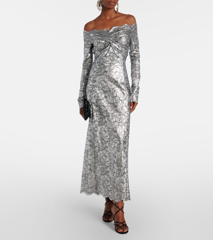 Metallic-effect lace maxi dress