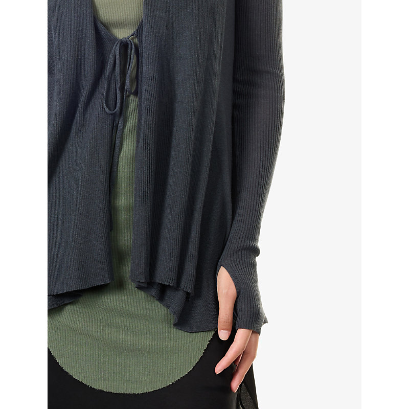 Womens Fishtail-Hem Ribbed Knitted Cardigan