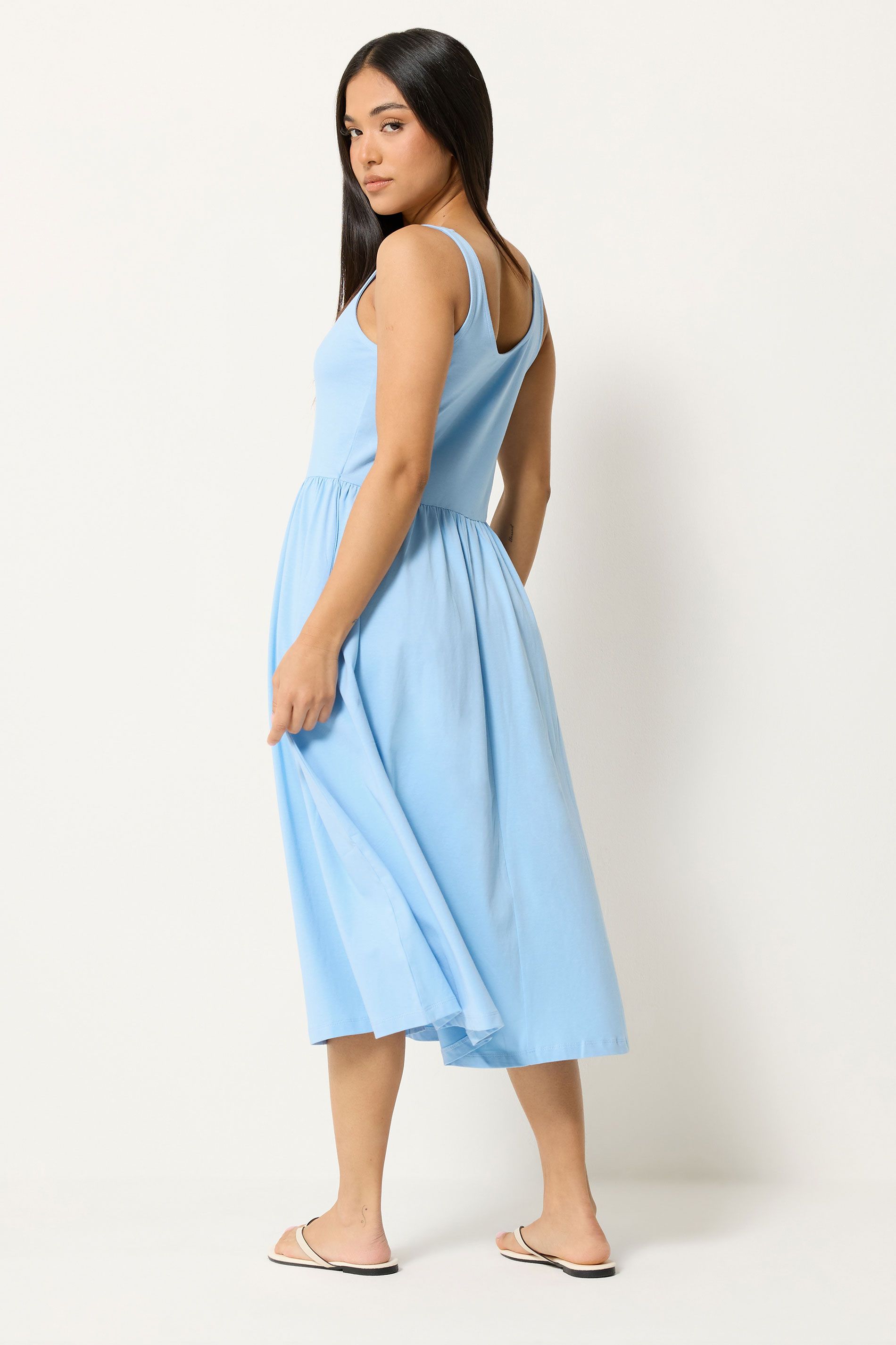 M&Co Women's Petite Cotton Midi Dress in Light Blue