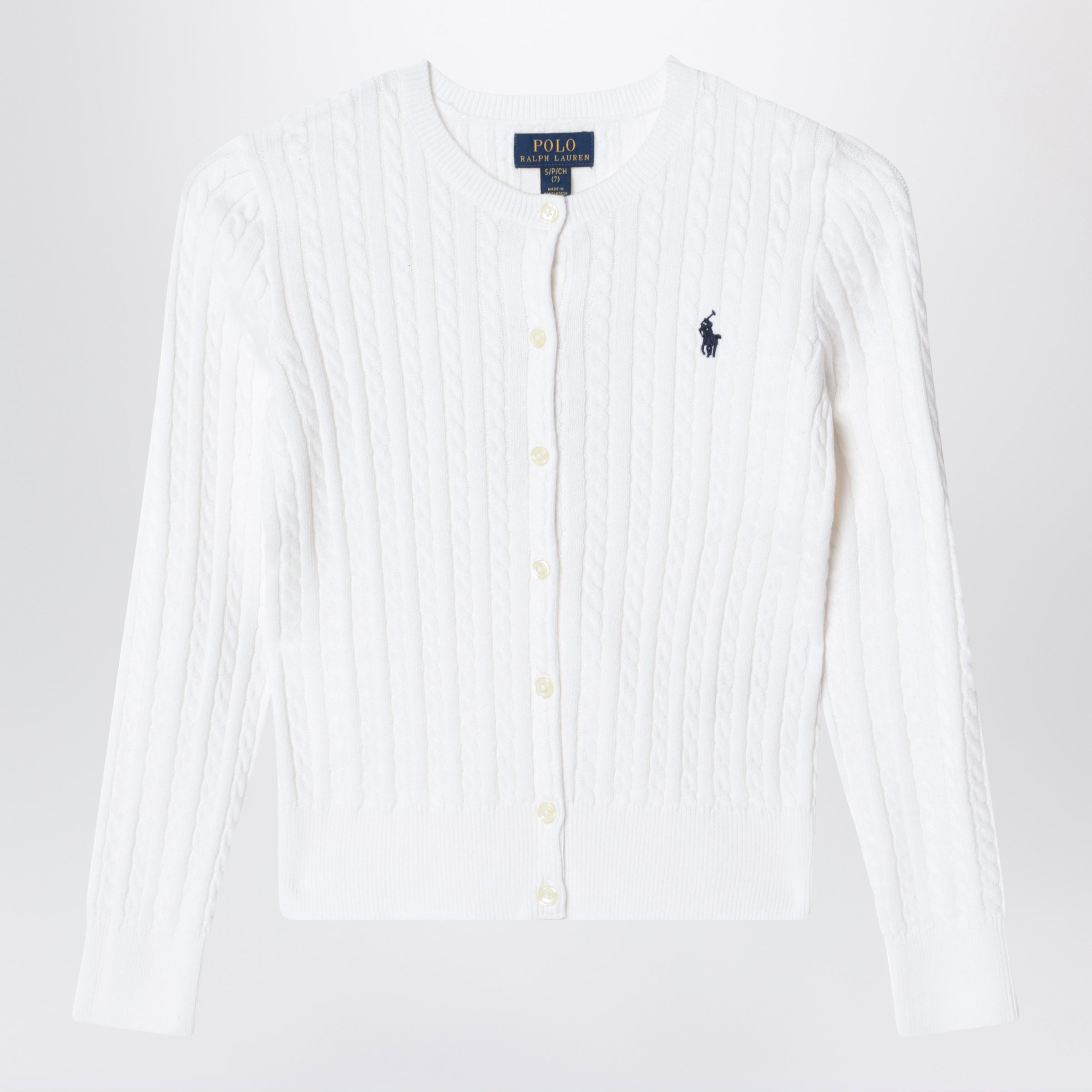 White fine cable-knit cotton cardigan