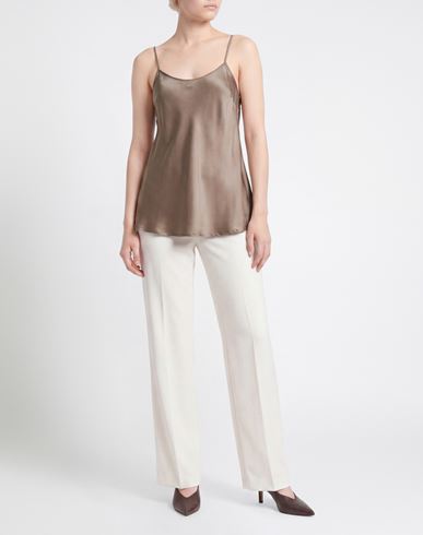 Woman Top Taupe Size M Silk, Elastane