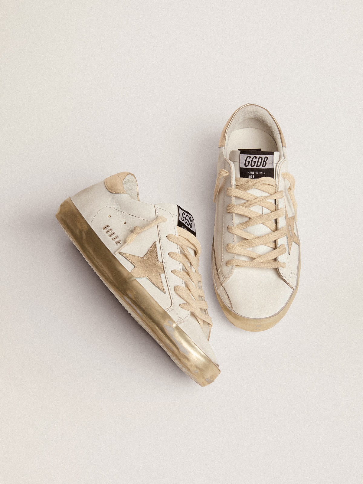 Golden Goose - Women's Super-star With Gold Sparkle Foxing And Metal Stud Lettering, Woman