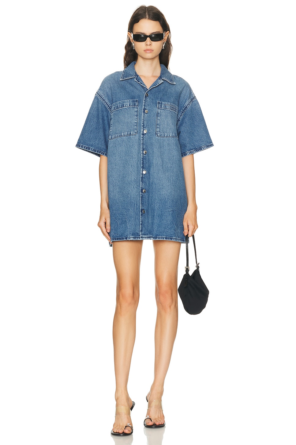 Alexander Wang Short Sleeve Boxy Shirt Dress in Vintage Marbled Blue - Blue. M also in
