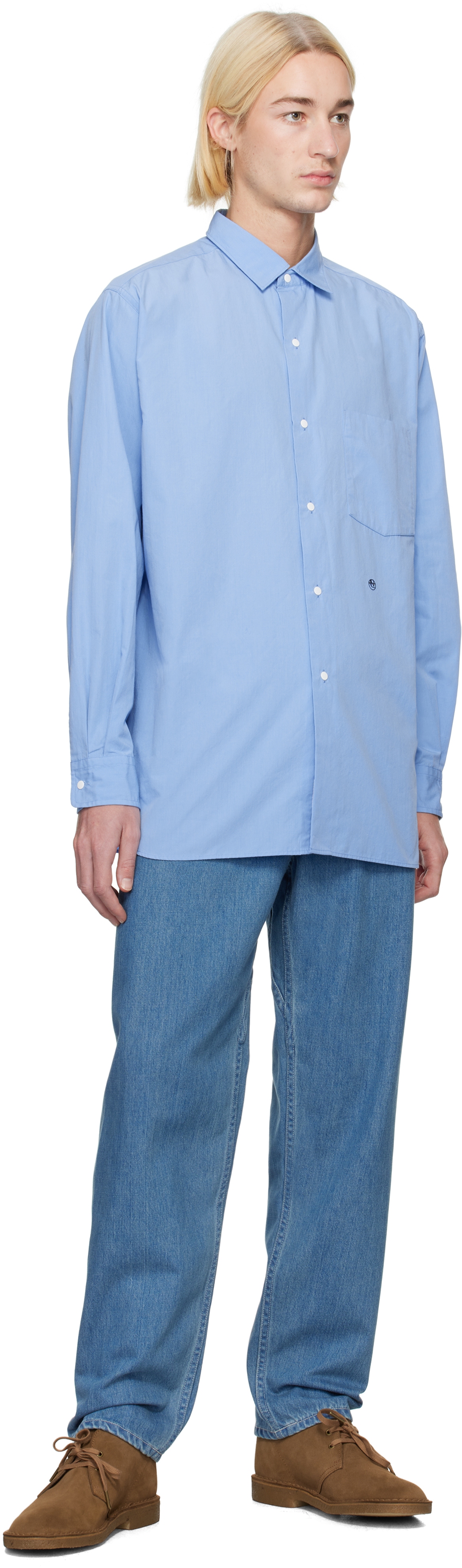 Nanamica Blue Regular Collar Wind Shirt