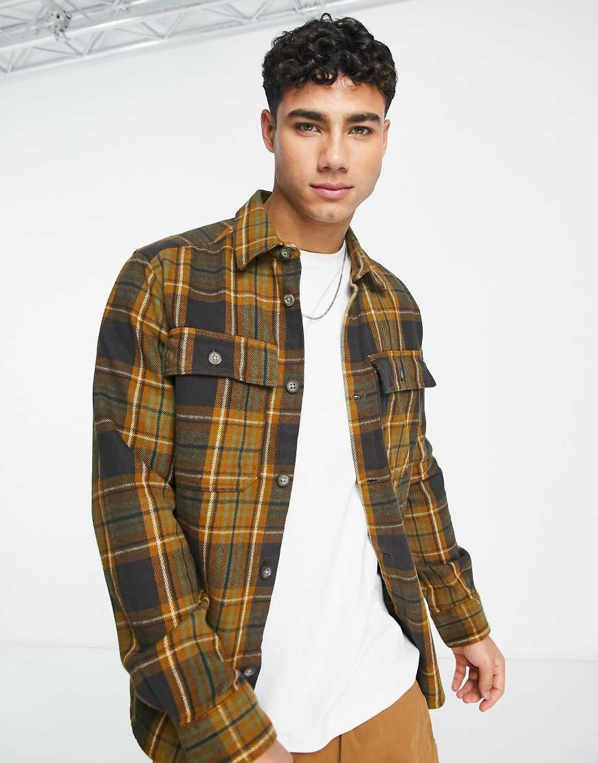 Flannel overshirt in brown check