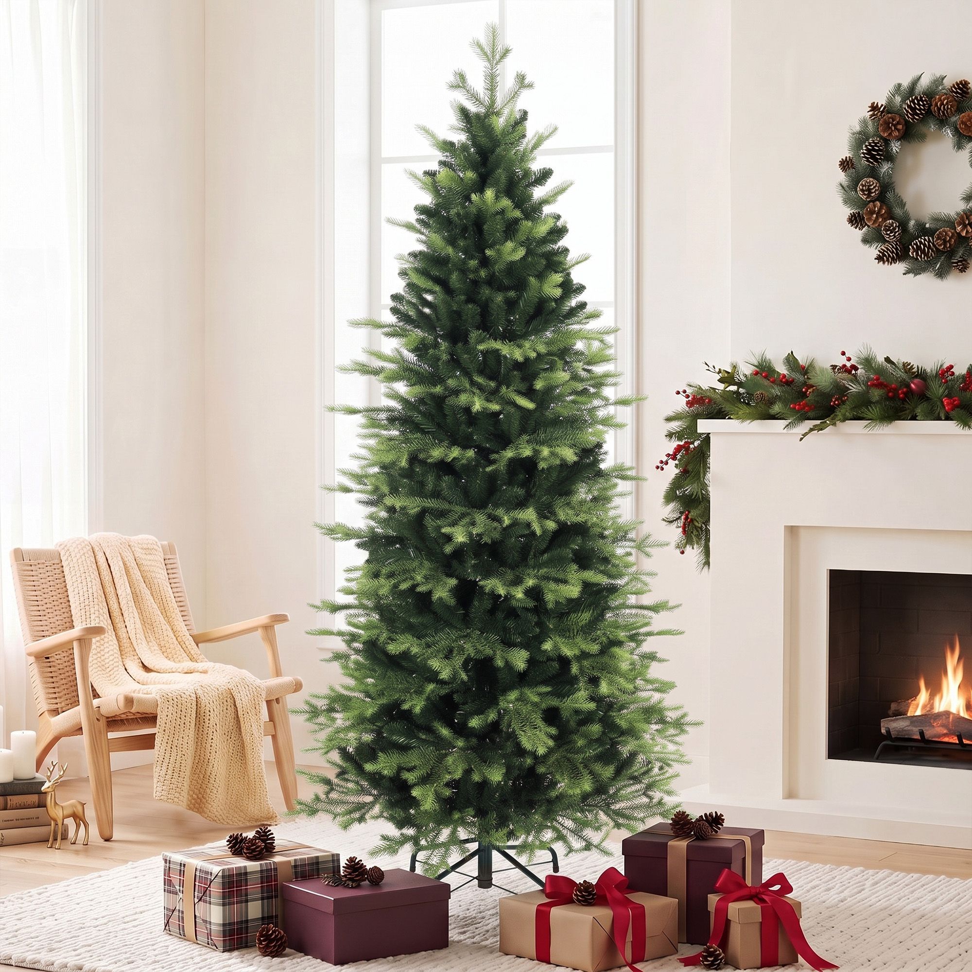 Homcom Geneva Fir Hinged Xmas Tree With 2079 Branch Tips, Green