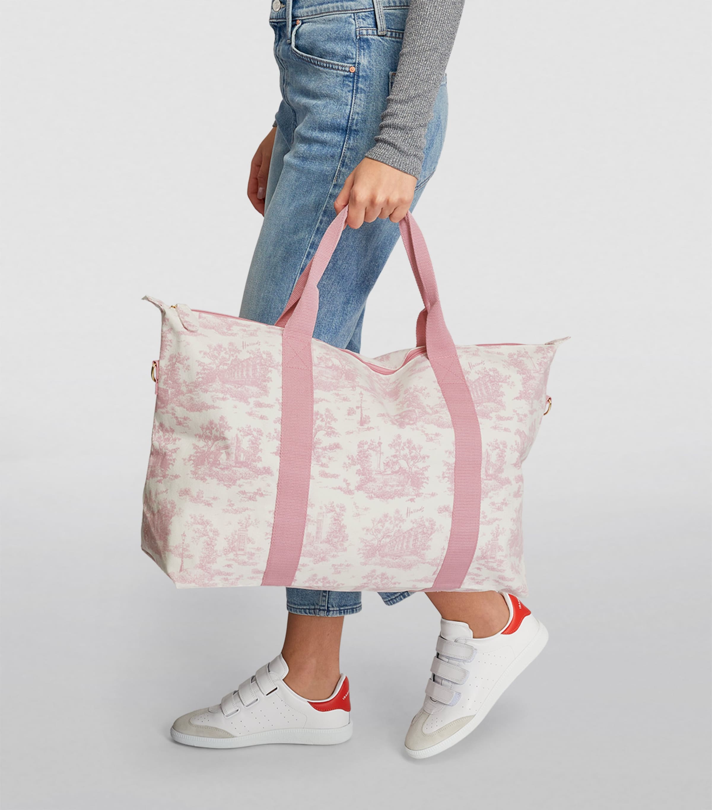 Pink Toile Foldable Overnight Bag