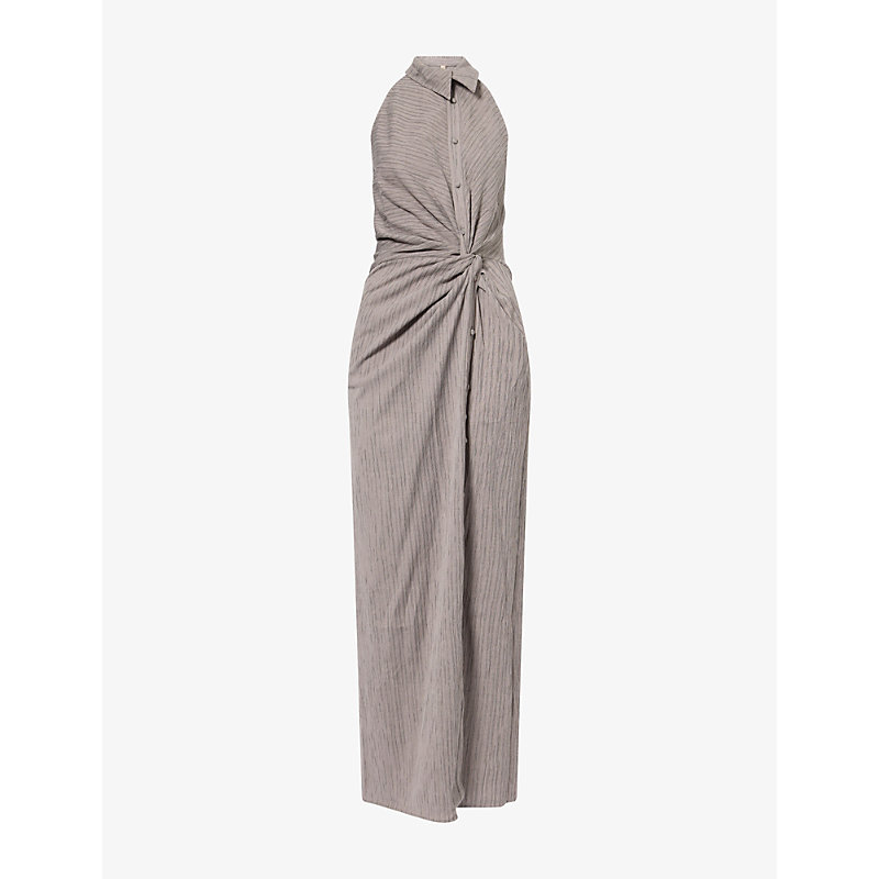 Womens Twist Knot Shirt Cotton-Blend Maxi Dress